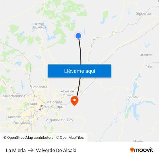 La Mierla to Valverde De Alcalá map