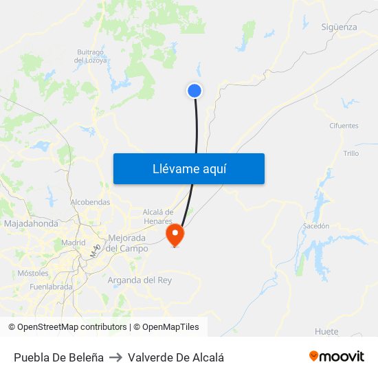 Puebla De Beleña to Valverde De Alcalá map