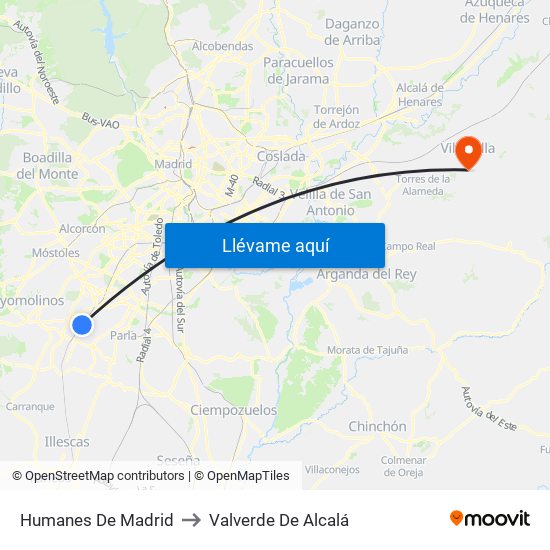 Humanes De Madrid to Valverde De Alcalá map