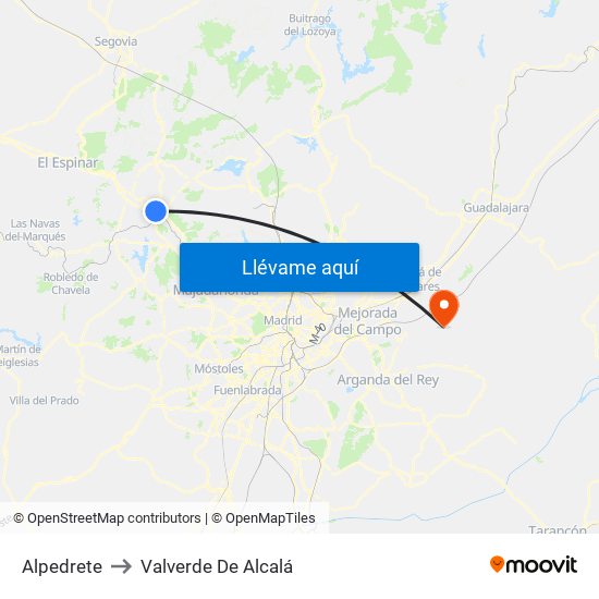 Alpedrete to Valverde De Alcalá map