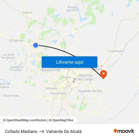 Collado Mediano to Valverde De Alcalá map