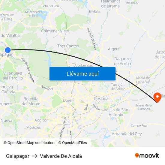 Galapagar to Valverde De Alcalá map