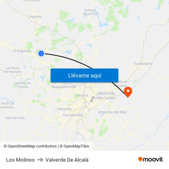 Los Molinos to Valverde De Alcalá map