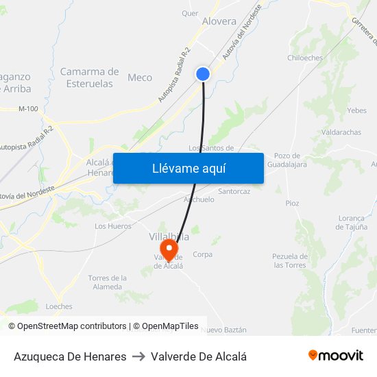 Azuqueca De Henares to Valverde De Alcalá map