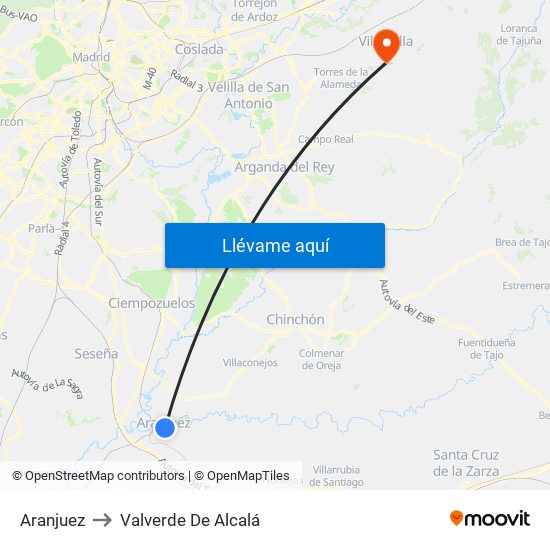 Aranjuez to Valverde De Alcalá map