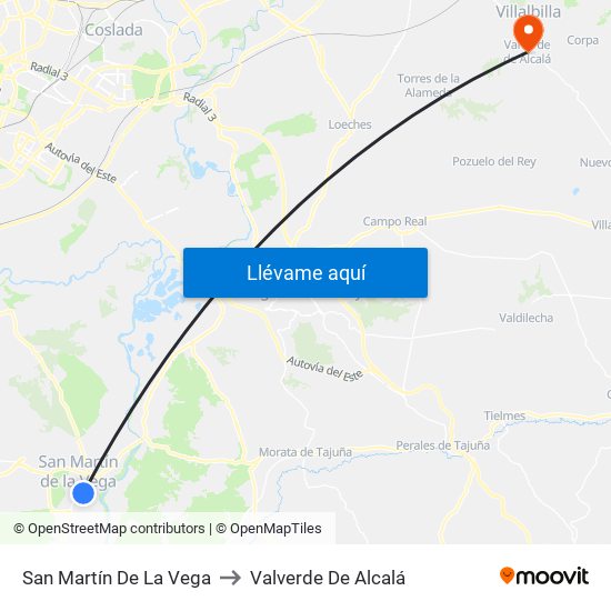 San Martín De La Vega to Valverde De Alcalá map