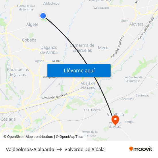 Valdeolmos-Alalpardo to Valverde De Alcalá map