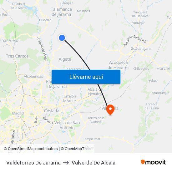 Valdetorres De Jarama to Valverde De Alcalá map