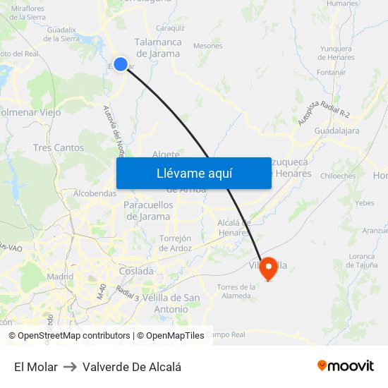 El Molar to Valverde De Alcalá map