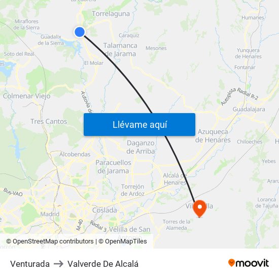 Venturada to Valverde De Alcalá map