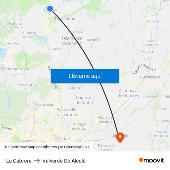 La Cabrera to Valverde De Alcalá map