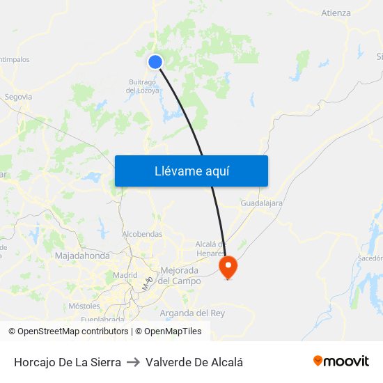Horcajo De La Sierra to Valverde De Alcalá map