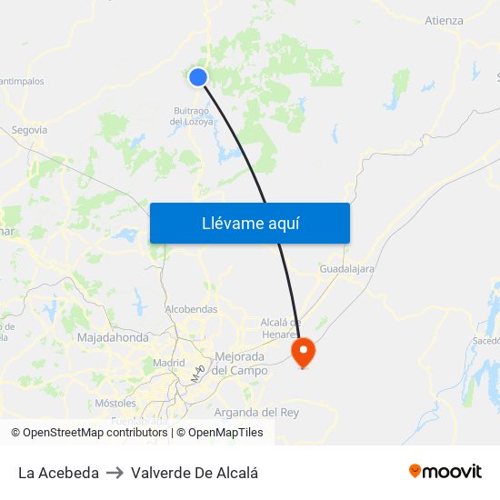 La Acebeda to Valverde De Alcalá map