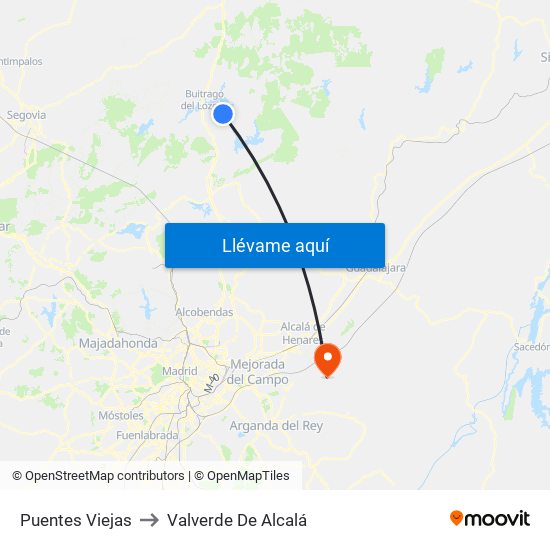 Puentes Viejas to Valverde De Alcalá map
