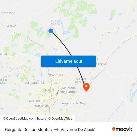 Garganta De Los Montes to Valverde De Alcalá map