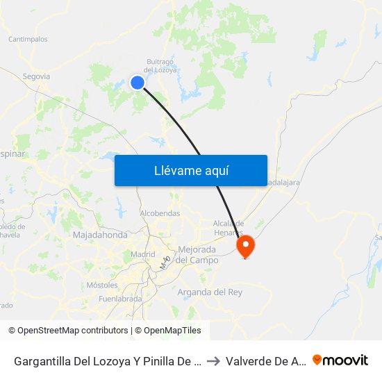 Gargantilla Del Lozoya Y Pinilla De Buitrago to Valverde De Alcalá map
