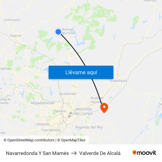 Navarredonda Y San Mamés to Valverde De Alcalá map