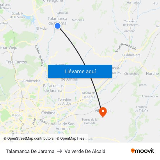 Talamanca De Jarama to Valverde De Alcalá map