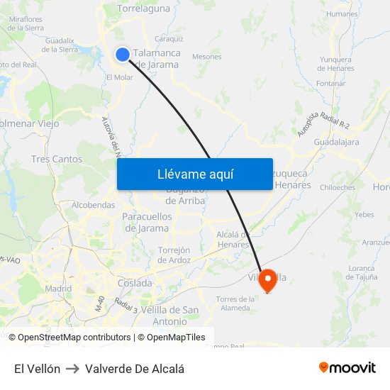 El Vellón to Valverde De Alcalá map