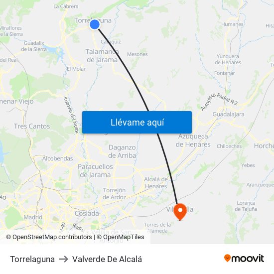 Torrelaguna to Valverde De Alcalá map