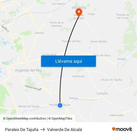 Perales De Tajuña to Valverde De Alcalá map