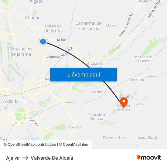Ajalvir to Valverde De Alcalá map
