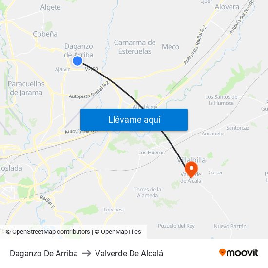 Daganzo De Arriba to Valverde De Alcalá map