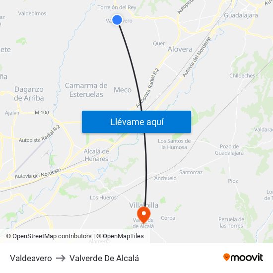 Valdeavero to Valverde De Alcalá map