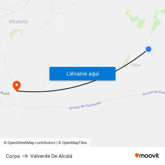 Corpa to Valverde De Alcalá map