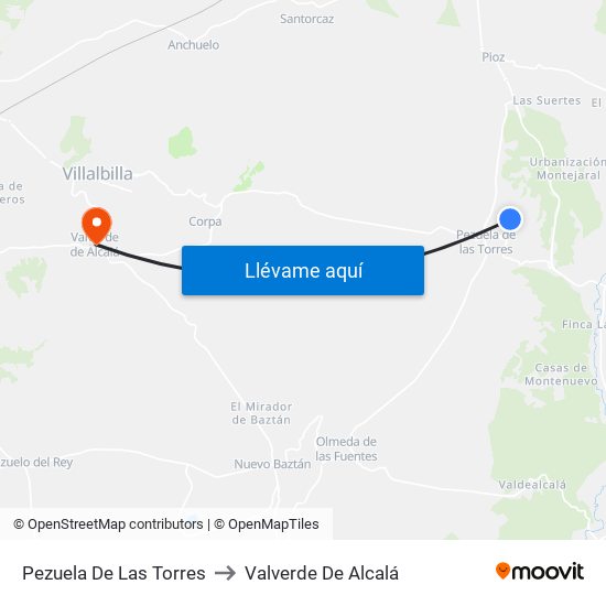 Pezuela De Las Torres to Valverde De Alcalá map