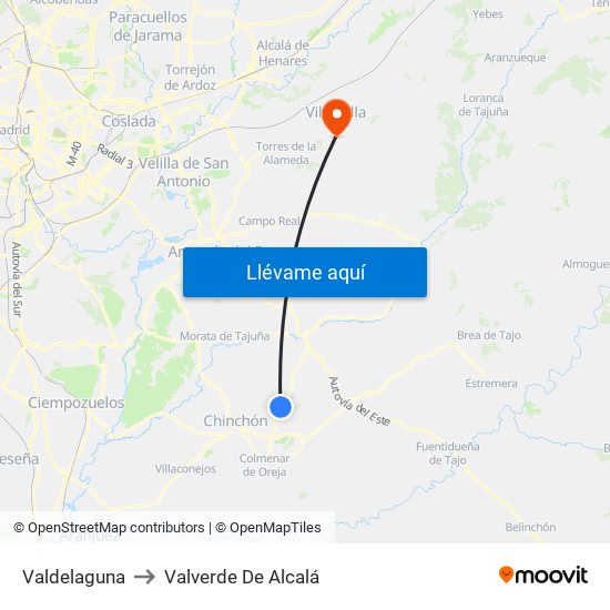 Valdelaguna to Valverde De Alcalá map