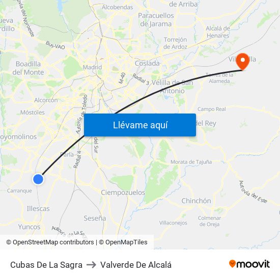 Cubas De La Sagra to Valverde De Alcalá map