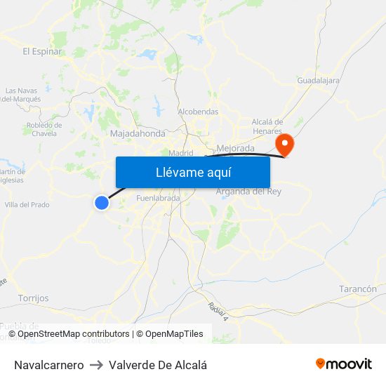 Navalcarnero to Valverde De Alcalá map