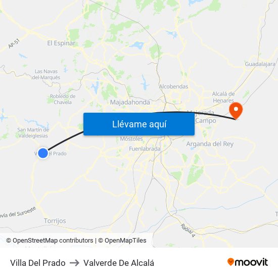 Villa Del Prado to Valverde De Alcalá map