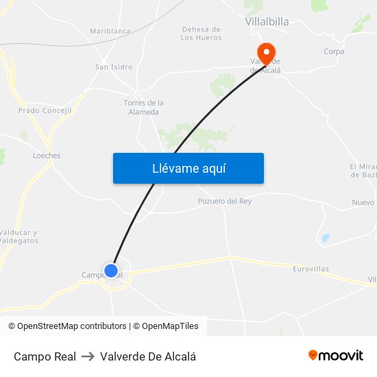 Campo Real to Valverde De Alcalá map