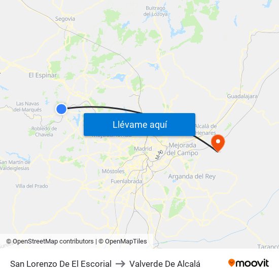 San Lorenzo De El Escorial to Valverde De Alcalá map