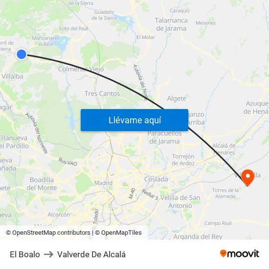 El Boalo to Valverde De Alcalá map