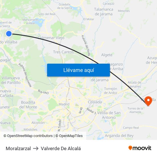 Moralzarzal to Valverde De Alcalá map