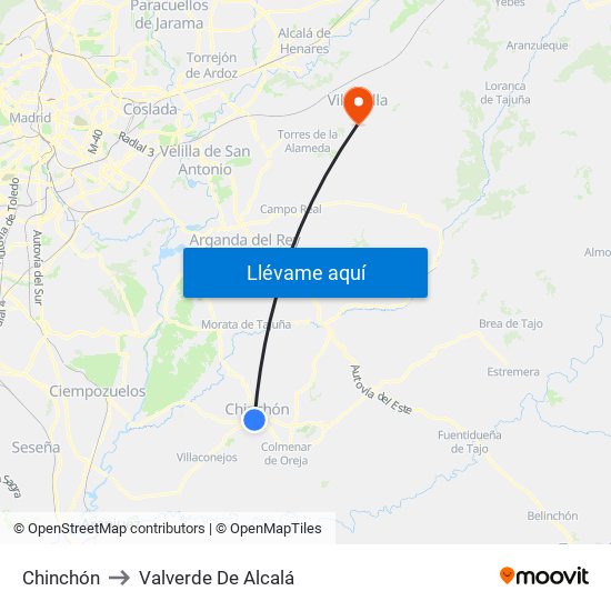 Chinchón to Valverde De Alcalá map