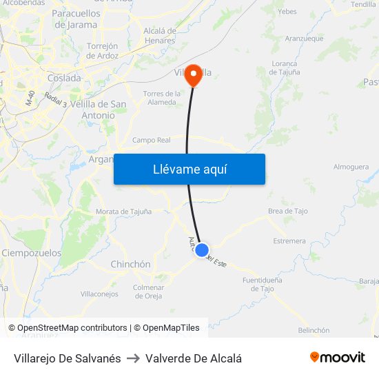 Villarejo De Salvanés to Valverde De Alcalá map