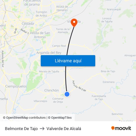 Belmonte De Tajo to Valverde De Alcalá map