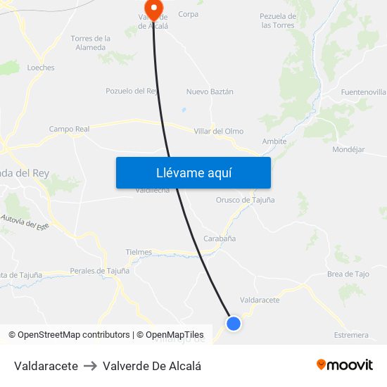 Valdaracete to Valverde De Alcalá map