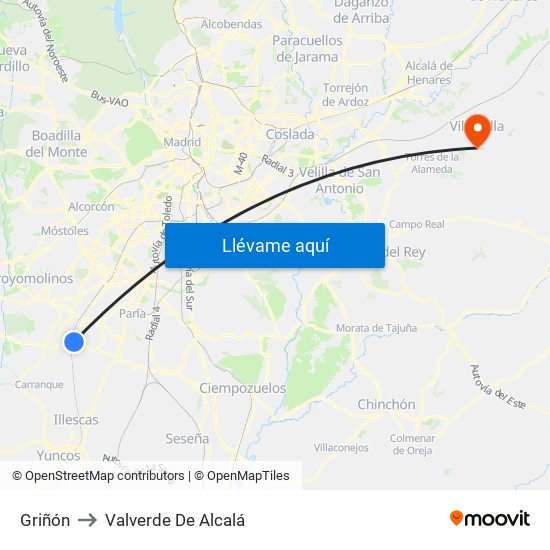 Griñón to Valverde De Alcalá map