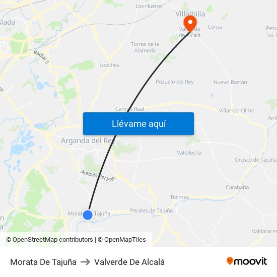 Morata De Tajuña to Valverde De Alcalá map