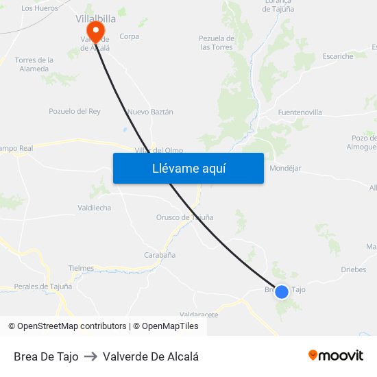 Brea De Tajo to Valverde De Alcalá map