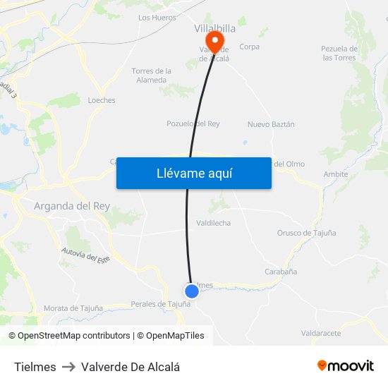 Tielmes to Valverde De Alcalá map