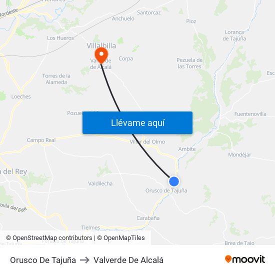 Orusco De Tajuña to Valverde De Alcalá map