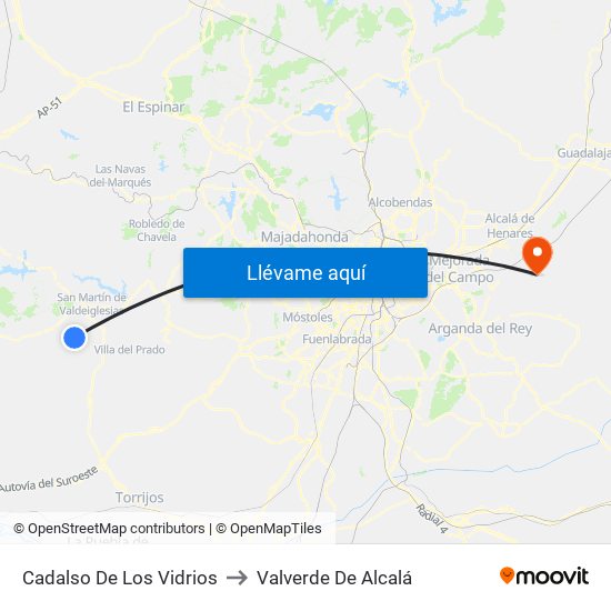 Cadalso De Los Vidrios to Valverde De Alcalá map