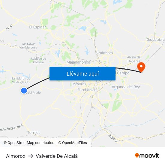Almorox to Valverde De Alcalá map