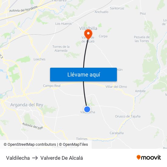 Valdilecha to Valverde De Alcalá map